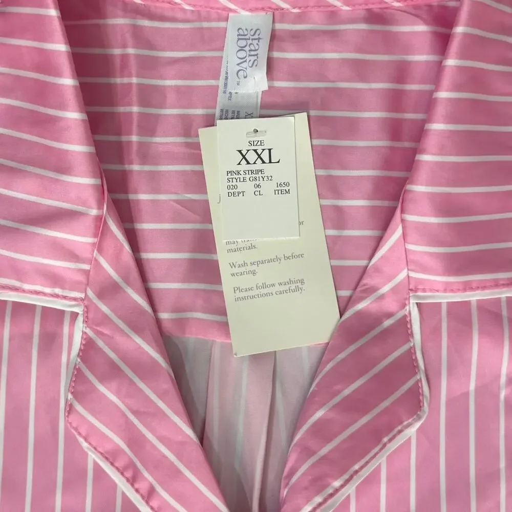 Stars Above Pink White Pinstripe Satin PJ Pajama Shorts Top Set size XXL NEW Tag - Picture 6 of 14
